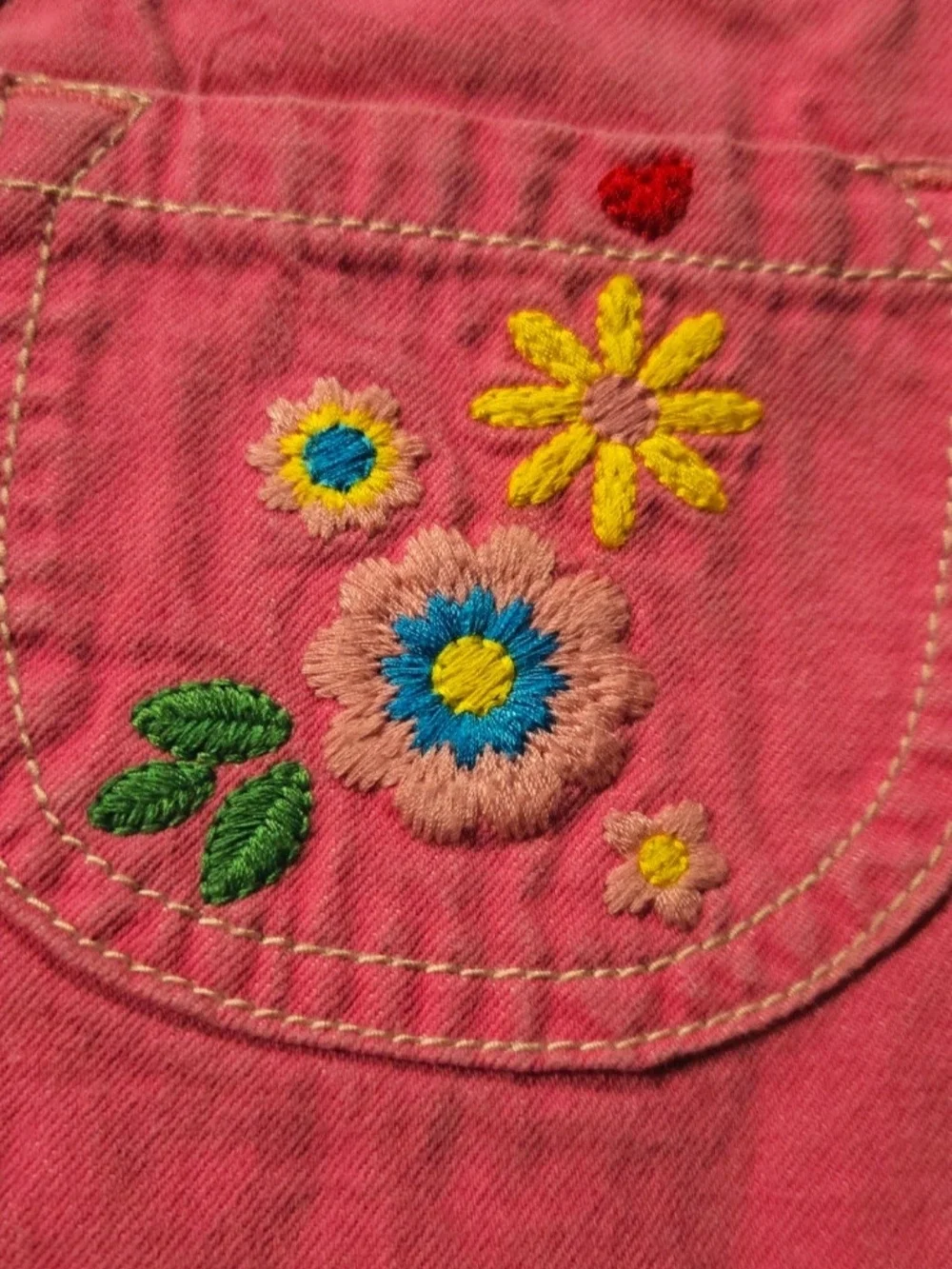 OshKosh B'gosh Pink Floral Embroidered Short Overalls